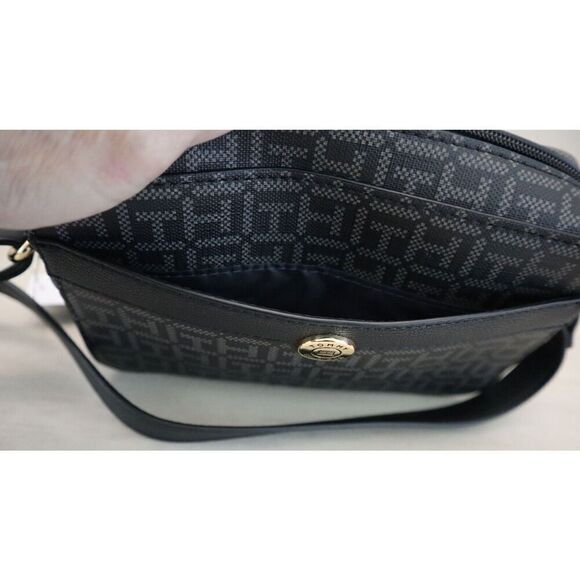 Tommy Hilfiger 69JA558-002 Black Monogram Logo PU Leather Crossbody Purse Bag$98 - Picture 10 of 11
